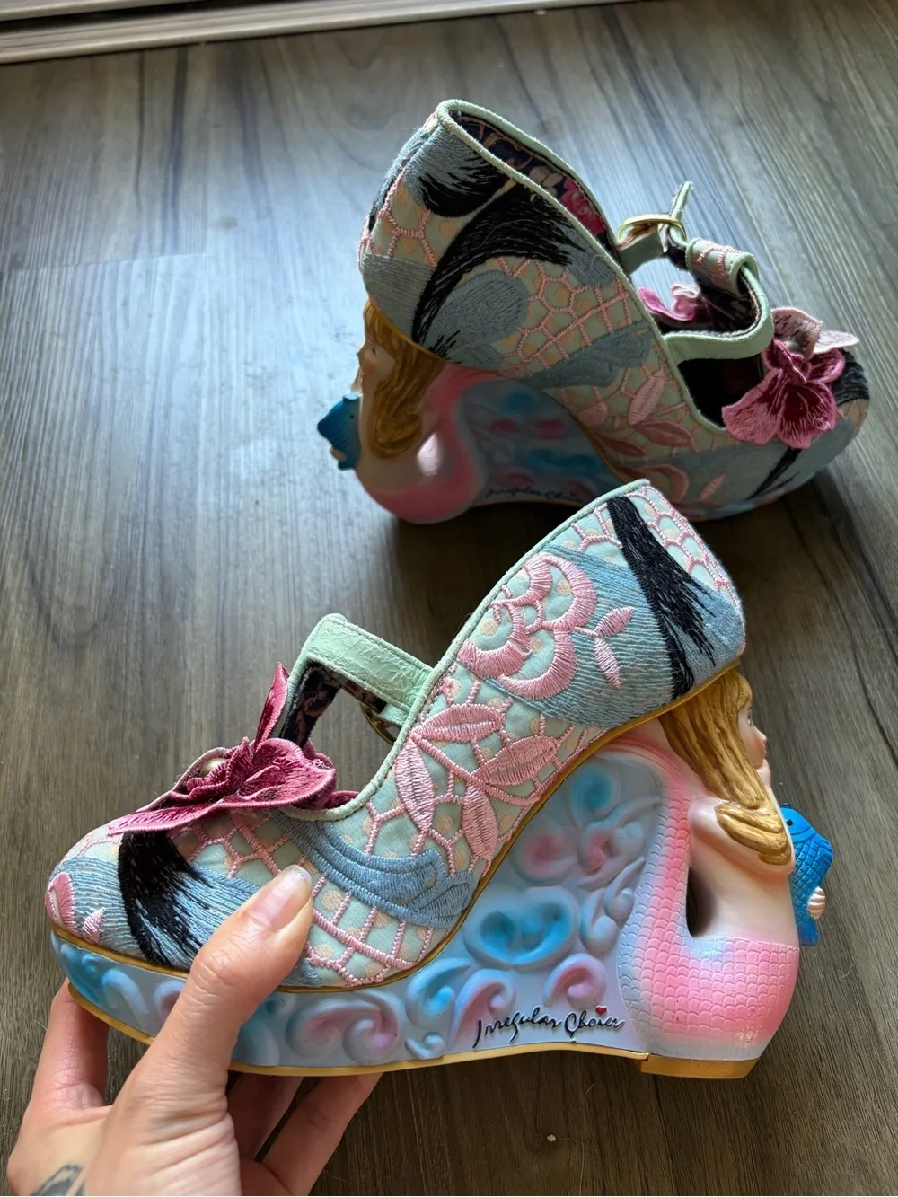 Irregular Choice - Aquata - Mermaid Floral Embroidered Mary Jane Wedge Heels